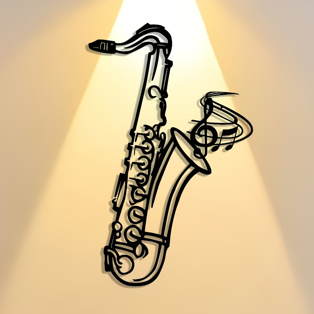 Musical Instrument Image - لوحة جدارية معدنية على شكل ساكسفون،