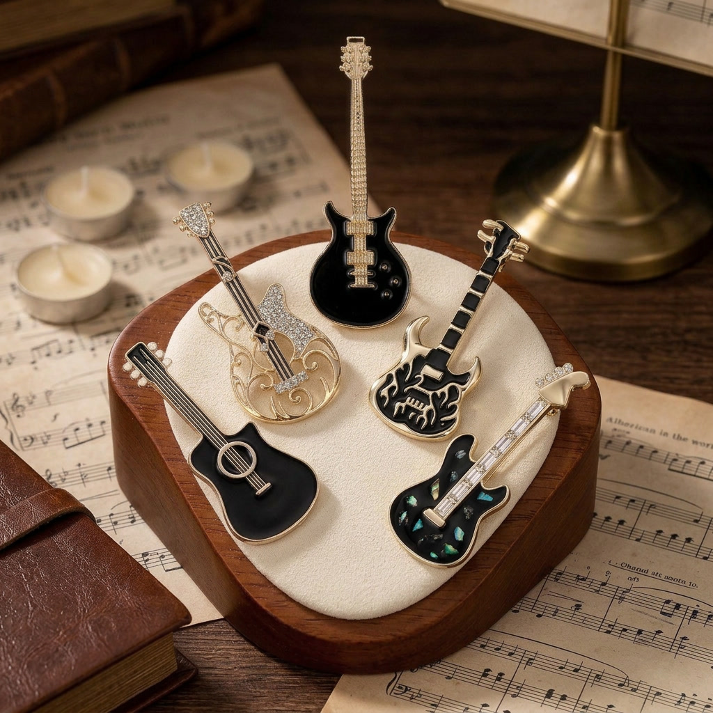 Musical Instrument Symbols - دبابيس جيتار مطلية بالمينا عصرية للنساء