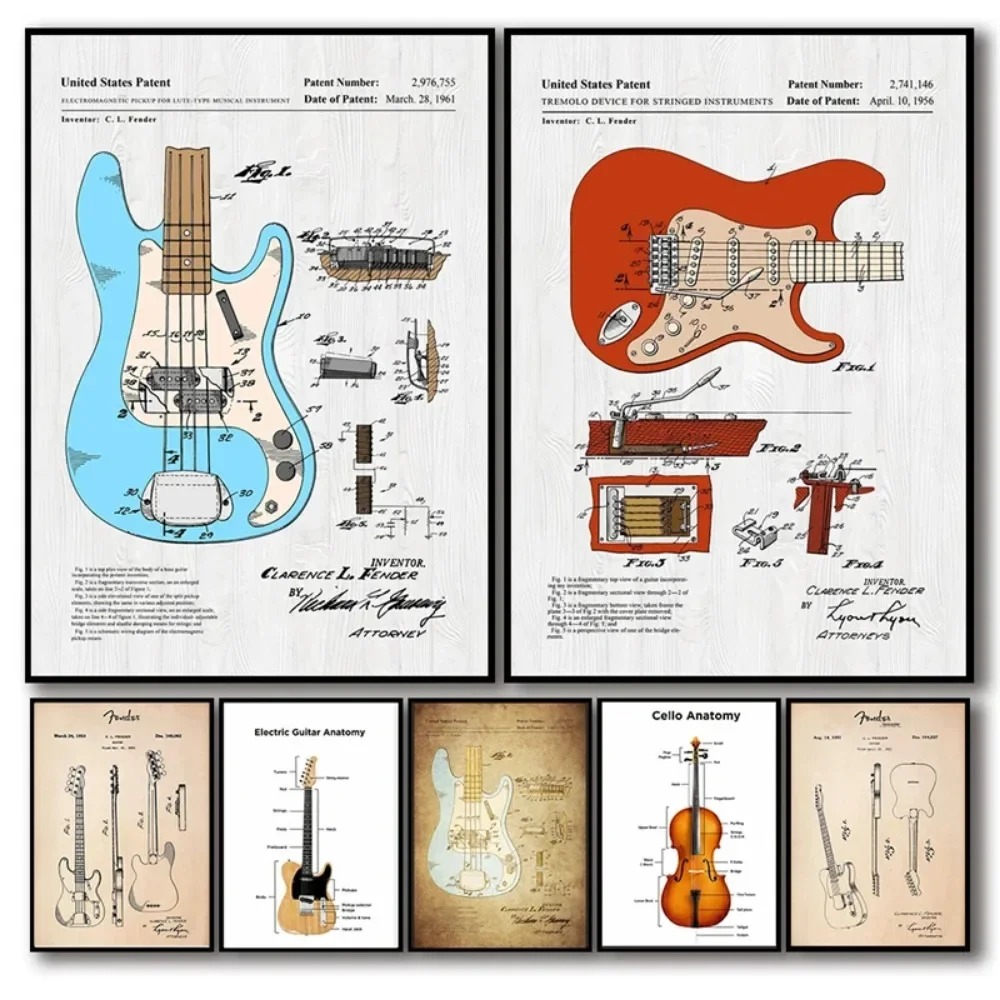 Musical Instrument Image - ملصق تشريح للغيتار الكهربائي ، طباعة
